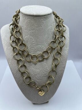 Betsey Johnson Light Gold-Tone Chunky Double Chain Necklace with Heart Charm